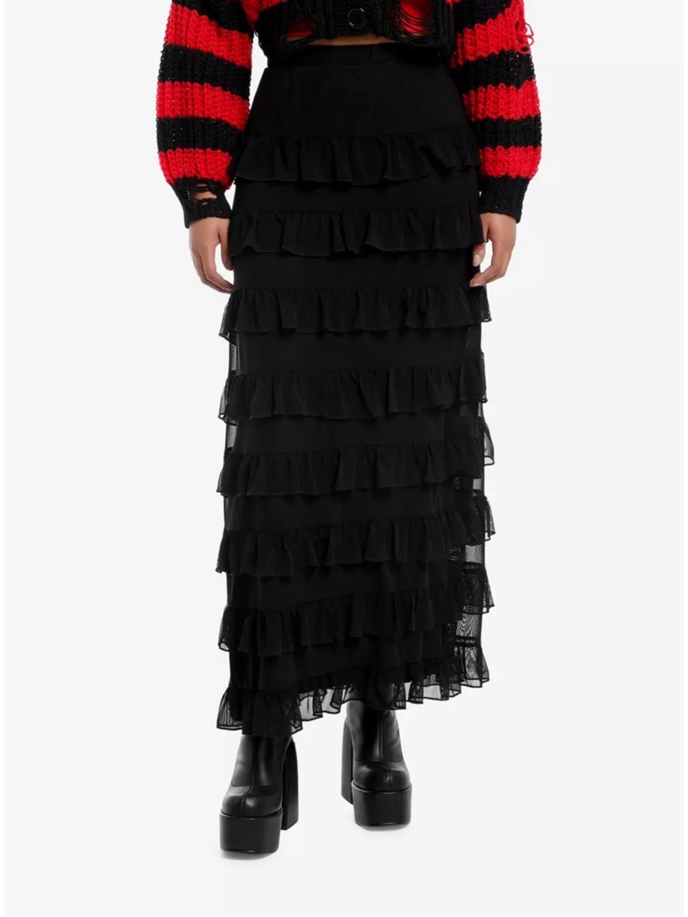 Social Collision black tiered mesh frill ruffle goth edgy statement maxi skirt M